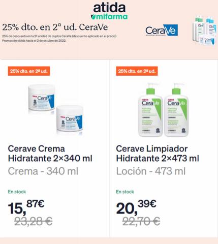 Ofertas de Salud y Ópticas en Alcalá la Real | 25% dto. en 2ª ud. CeraVe de MiFarma | 15/9/2022 - 28/9/2022