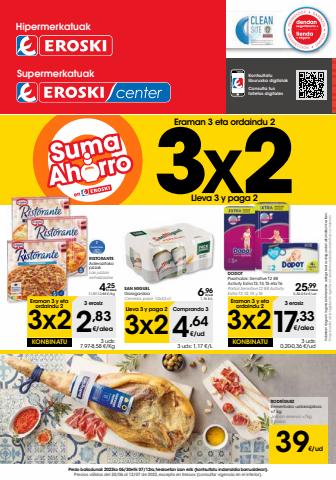Ofertas de Hiper-Supermercados en Tafalla | 3x2 Supermerkatuak Eroski Center de Eroski | 30/6/2022 - 12/7/2022