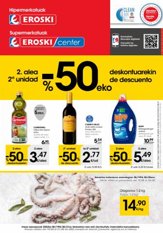 Ofertas de Hiper-Supermercados en Getxo | 2ª unidad -50% de Eroski | 19/5/2022 - 31/5/2022