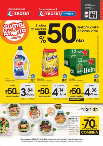 Ofertas de Hiper-Supermercados en Tolosa | 2a unidad -50% Supermerkatuak Eroski Center de Eroski | 11/8/2022 - 23/8/2022