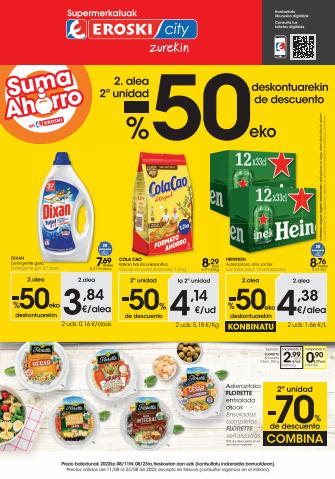 Ofertas de Hiper-Supermercados en Tolosa | 2a unidad -50% Supermerkatuak Eroski City de Eroski | 11/8/2022 - 23/8/2022