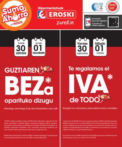 Ofertas de Hiper-Supermercados en Getxo | Guztiaren BEZa oparituko dizugu Hipermerkatuak Eroski	 de Eroski | 29/9/2022 - 5/10/2022