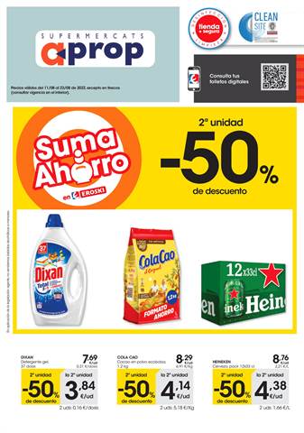 Catálogo Eroski en Can Pastilla | 2a unidad -50% Supermercats Aprop | 11/8/2022 - 23/8/2022