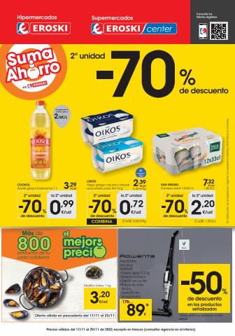 Ofertas de Hiper-Supermercados en Pamplona | 2a unidad -70% de descuento Hipermercados Eroski de Eroski | 17/11/2022 - 29/11/2022