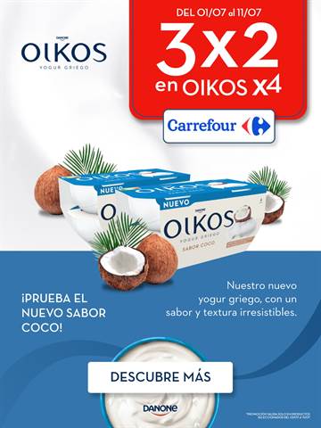 Ofertas de Hiper-Supermercados en Cuéllar | ¡3x2 en OIKOS en Carrefour! de Oikos | 1/7/2022 - 11/7/2022