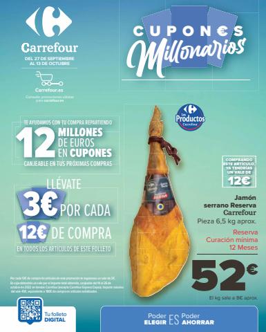 Ofertas de Hiper-Supermercados en Coslada | CUPONES MILLONARIOS (Alimentación, Bazar, Textil y Electrónica) de Carrefour | 27/9/2022 - 13/10/2022