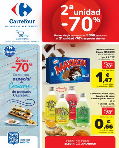 Ofertas de Hiper-Supermercados en Capdepera | 2ª Unidad -70% (Alimentación, Bazar, Textil y Electrónica) de Carrefour | 28/7/2022 - 10/8/2022