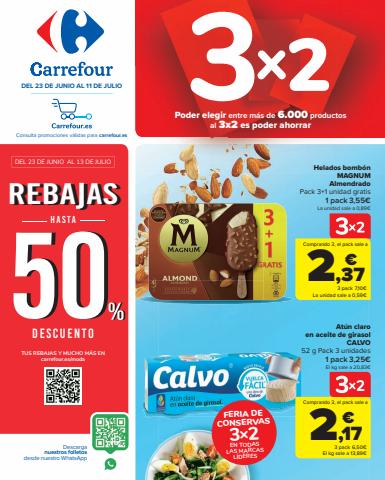 Ofertas de Hiper-Supermercados en Adra | 3x2 (Alimentación, Bazar, Textil y Electrónica) de Carrefour | 23/6/2022 - 11/7/2022