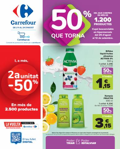 Ofertas de Hiper-Supermercados en Selva del Camp | 50% Que Vuelve + 2ª Unidad 50% (Alimentación, Bazar, Textil y Electrónica) de Carrefour | 11/8/2022 - 24/8/2022