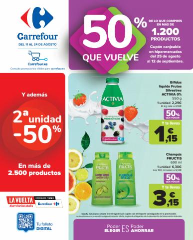 Ofertas de Hiper-Supermercados en Almassora | 50% Que Vuelve + 2ª Unidad 50% (Alimentación, Bazar, Textil y Electrónica) de Carrefour | 11/8/2022 - 24/8/2022