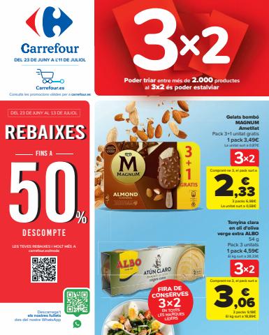 Ofertas de Hiper-Supermercados en Torroella de Montgri | 3x2 (Alimentación, Bazar, Textil y Electrónica) de Carrefour | 23/6/2022 - 11/7/2022