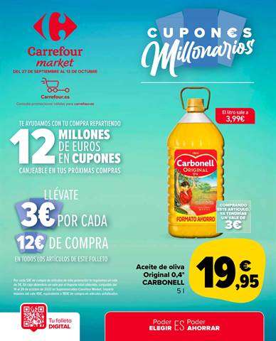 Ofertas de Hiper-Supermercados en pinoso | Cupones Millonarios de Carrefour Market | 27/9/2022 - 13/10/2022