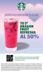 Ofertas de Restauración en Alhaurín de la Torre | Tu 2º Dragon Fruit Refresha al 50% de Starbucks | 3/3/2023 - 31/3/2023