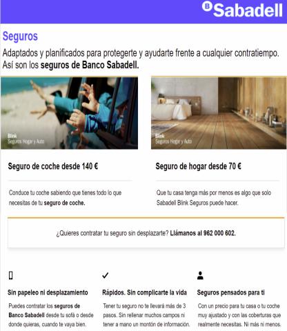 Ofertas de Bancos y Seguros en Escala | Seguros Sabadell de Banco Sabadell | 1/8/2022 - 24/10/2022