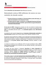 Ofertas de Bancos y Seguros en Lorca | Kutxabank coloca 500 millones de euros en una emisión de deuda senio de Kutxa | 31/1/2023 - 28/2/2023