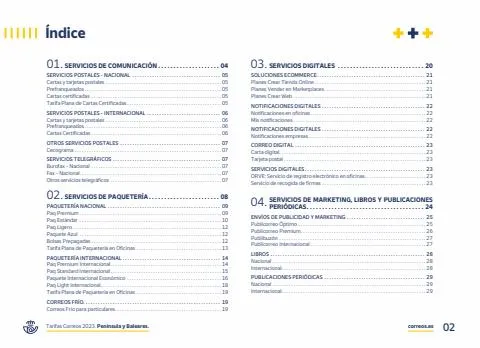 Catálogo Correos en Ponte Caldelas | Tarifas de Correos para 2023 Peninsula y Baleares | 2/1/2023 - 31/12/2023