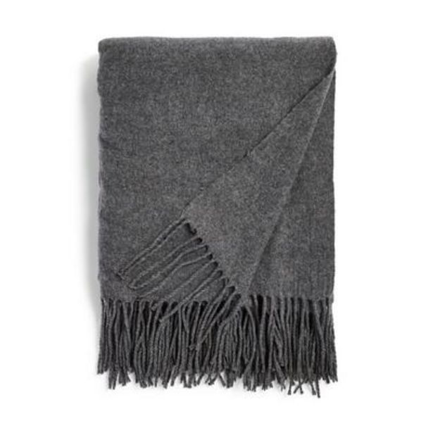 Oferta de Manta gris de lana cepillada con flecos por 24€