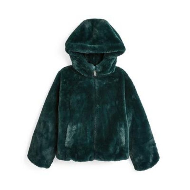 Oferta de Abrigo verde azulado de pelo sintético con capucha para niña mayor por 20€