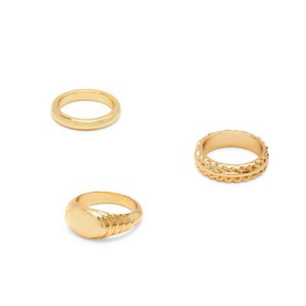 Oferta de Pack de 3 anillos gruesos bañados en oro por 8€
