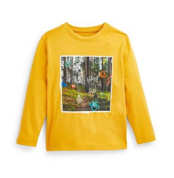 Oferta de Camiseta amarilla de manga larga con estampado de bosque para niño pequeño por 2,5€