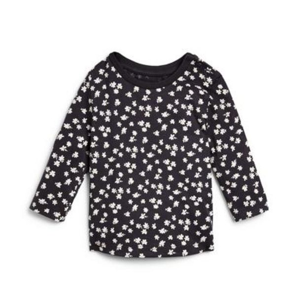 Oferta de Camiseta gris marengo de manga larga con estampado floral para bebé niña por 1,8€
