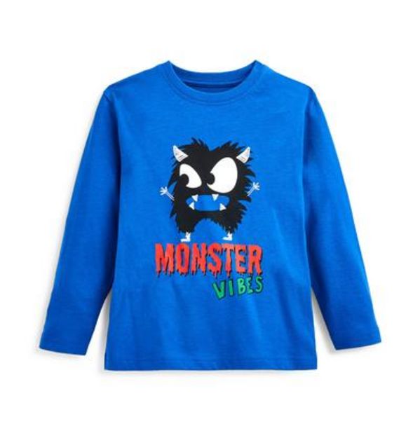 Oferta de Camiseta azul de manga larga con estampado de monstruo para niño pequeño por 2,5€