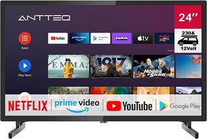 Oferta de Antteq AG24N1C Android TV Smart TV 24 pulgadas (61 cm) con Adaptador para Auto 12V, Google Assistant, Chromecast, Netflix,... por 199,99€ en Amazon