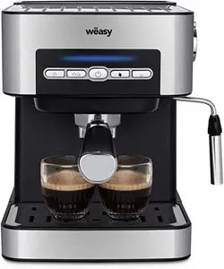 Oferta de Wëasy KFX32 Maquina de Café Espresso Programable, 850 W, 15 Tazas, Depósito de 1.6 litros, Presión Bomba 20 Bares, Brazo D... por 79,9€ en Amazon