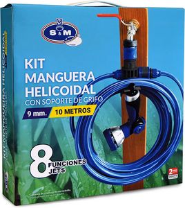 Oferta de S&M 548635 Kit de Manguera helicoidal EVA de 10 m con pistola con 8 funciones de riego + soporte para manguera + Conector ... por 15,95€ en Amazon