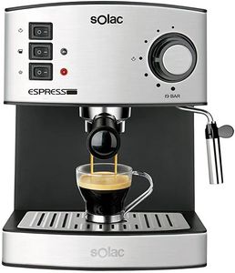 Oferta de Solac CE4480 Espresso-Cafetera de 19 Bares con vaporizador, 850 W, 1.25 litros, 0 Decibeles, Acero Inoxidable por 85€ en Amazon