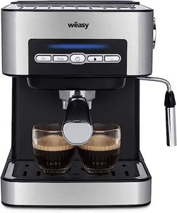 Oferta de Wëasy KFX32 Maquina de Café Espresso Programable, 850 W, 15 Tazas, Depósito de 1.6 litros, Presión Bomba 20 Bares, Brazo D... por 79,9€ en Amazon