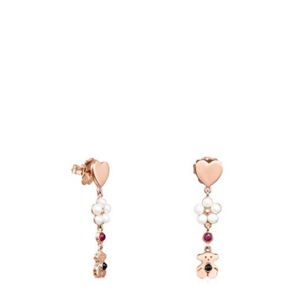 Oferta de Pendientes largos de plata vemeil rosa con gemas Real Sisy por 59€ en Tous