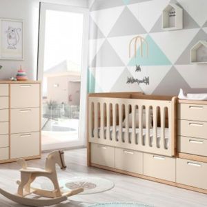 Oferta de Dormitorio infantil con cuna acabado en pino danés y piedra. por 1226€ en Muebles La Factoría