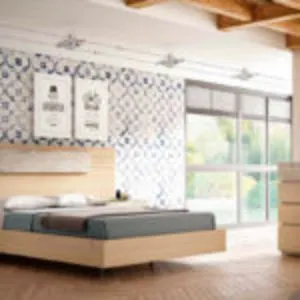 Oferta de Dormitorio moderno de matrimonio acabado en roble aserrado y vintage por 1093€ en Muebles La Factoría