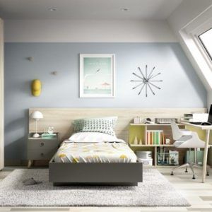 Oferta de Dormitorio juvenil de estilo moderno en Haya, Grafito y Miel. por 1523€ en Muebles La Factoría