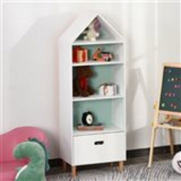 Oferta de Estantería infantil casita de madera 4 estantes/1 cajón blanca 50x30x142 cm por 77€