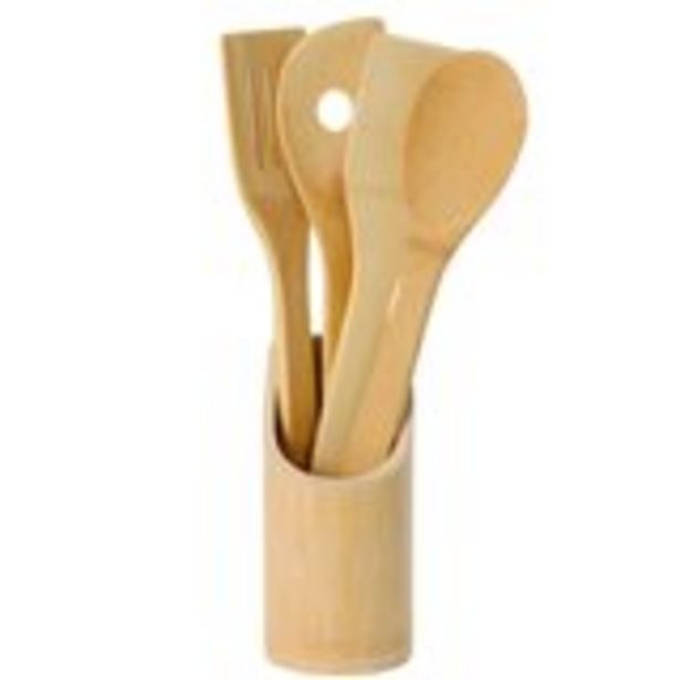 Oferta de Set de 5 utensilios de cocina con soporte Excellent Houseware bambú natural por 5,99€