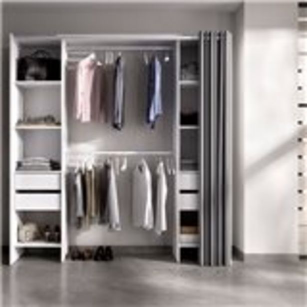 Oferta de Vestidor Suit con cortina 4 cajones+estantes blanco 205x179x50 cm por 249€