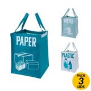 Oferta de Pack de 3 bolsas de reciclaje reutilizables azul 30x30x39 cm por 5,99€ en Embargos a lo bestia