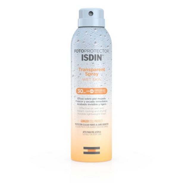 Oferta de Isdin fotoprotector spray transparente wet skin SPF30 250ml por 19,99€