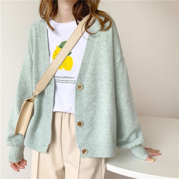 Oferta de 2020 de las mujeres de invierno abrigos suéter de cachemira de punto chaqueta de niñas coreano Chic Tops mujer suéteres jersey knit Cardigans por 12,7€