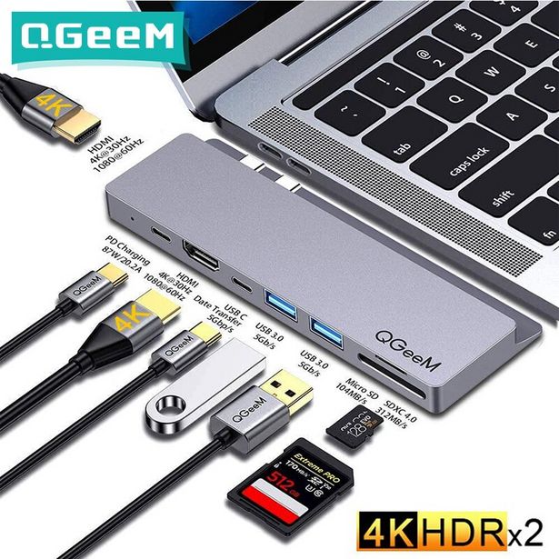 Oferta de QGeeM USB C Hub Dock para Macbook Pro Xiaomi SD TF Lectores de tarjetas Micro SD Dual HDMI PD Multi 3.0 USB Hub Type C Cargador Adaptador Splitter Type-C Hub para computadoras portátiles Tabletas i... por 24,47€