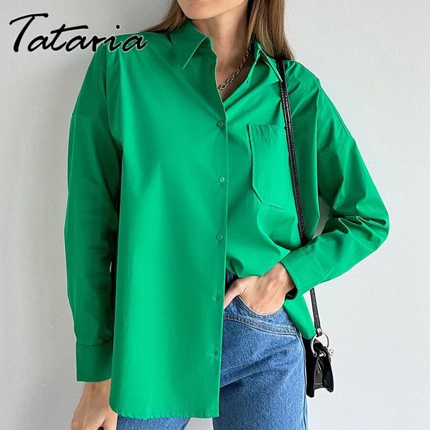 Oferta de Camisa verde básica de gran tamaño para mujer por 16,12€