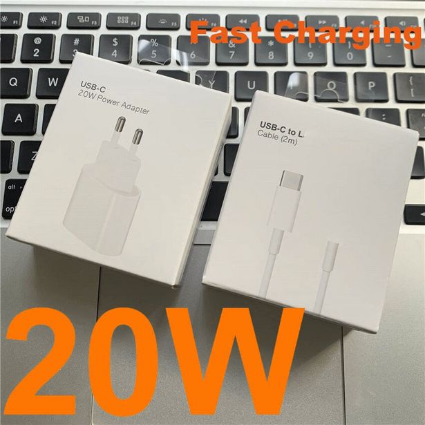 Oferta de Original 20W cargador rápido para iPhone 12 Pro Max Mini USB-C 2M C2L USB C adaptador de corriente tipo C QC4.0 para Apple 13 Cable 11 XS por 11,1€