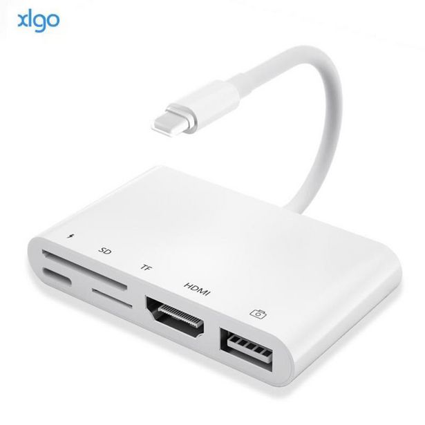 Oferta de Lightning a 1080P HDMI Cable USB SD TF lector de tarjetas Digital AV TV OTG adaptador Hub para iPhone X XR XS 11Pro Max SE iPad Mini Pro por 25,41€