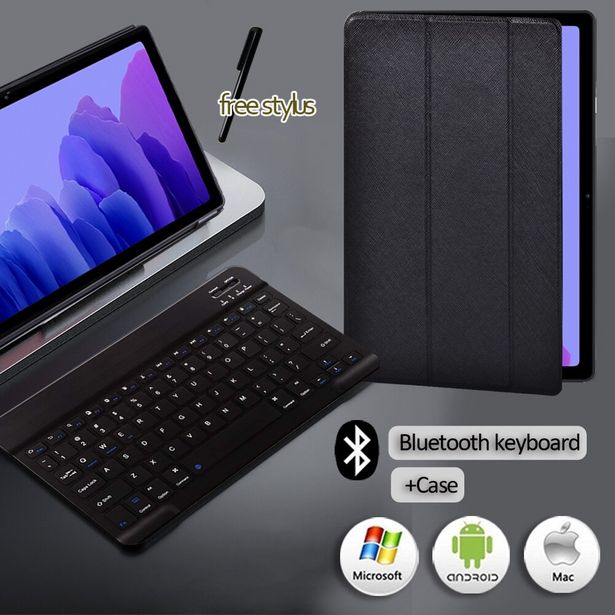 Oferta de Funda de cuero con soporte y teclado Bluetooth para tableta Samsung Galaxy Tab A7 10 por 16,54€