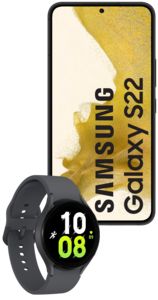 Oferta de Samsung Galaxy S22 5G 128GB negro + Watch5 Bluetooth 44mm gris por 750€ en Orange