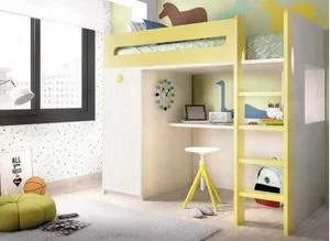 Oferta de Cama alta con escritorio y armario integrados por 839€ en Mobiprix