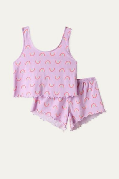 Oferta de Pijama Corto Cropped con Estampado de Arcoíris por 12,99€ en Tezenis