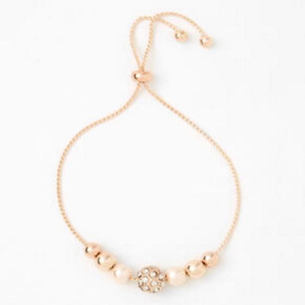 Oferta de Rose Gold Crystal Fireball & Pearl Bolo Bracelet por 3,6€ en Claire's